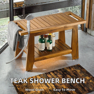 Premium Portable Modern Teak Shower Bench <b>Towel</b> <b>Rack</b>-Durable Hotel Bathroom -Stool Spa Storage Relaxation Natural <b>Wood</b> Grain - Product Image 2
