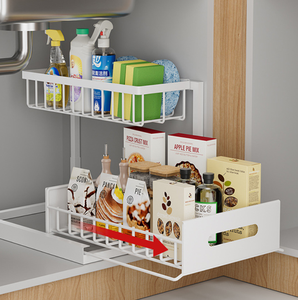 Double-Layer Kitchen Sink Drain Rack - RTA Metal Organizer Factory Wholesale Cabinet Cleaning Supplies <strong>Storage</strong> <strong>Slim</strong> Design - Product Image 4