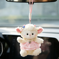 Porte-clés en peluche agneau personnalisé OEM/ODM avec robe en tulle rose - Breloque mignonne personnalisée en forme de mouton avec collier de perles pour cadeaux