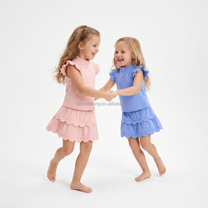 Ensemble jupe et haut pour filles, été, couleur unie, haut de yoga à manches courtes avec short intégré, double couche, ourlet ondulé, pour gym, yoga, logo personnalisé - Product Image 2
