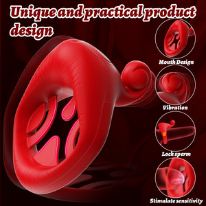 Best-selling Red Mouth Wearable Cock Ring App Control Delay <b>Vibrator</b> Bedroom Fun Men's Adult Sex Toys Wholesale - Product Image 2