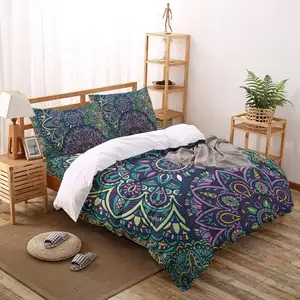 Sarung Duvet Biru Cahaya Bulan Bohemia Sarung Selimut Penutup Selimut Set Boho Shabby Chic 4 Buah Set Seprai Mandala