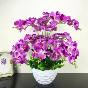 Orquídea de seda artificial de tamanho grande, 14 garfos, com vaso plástico, para casamento, casa, decoração de bonsai