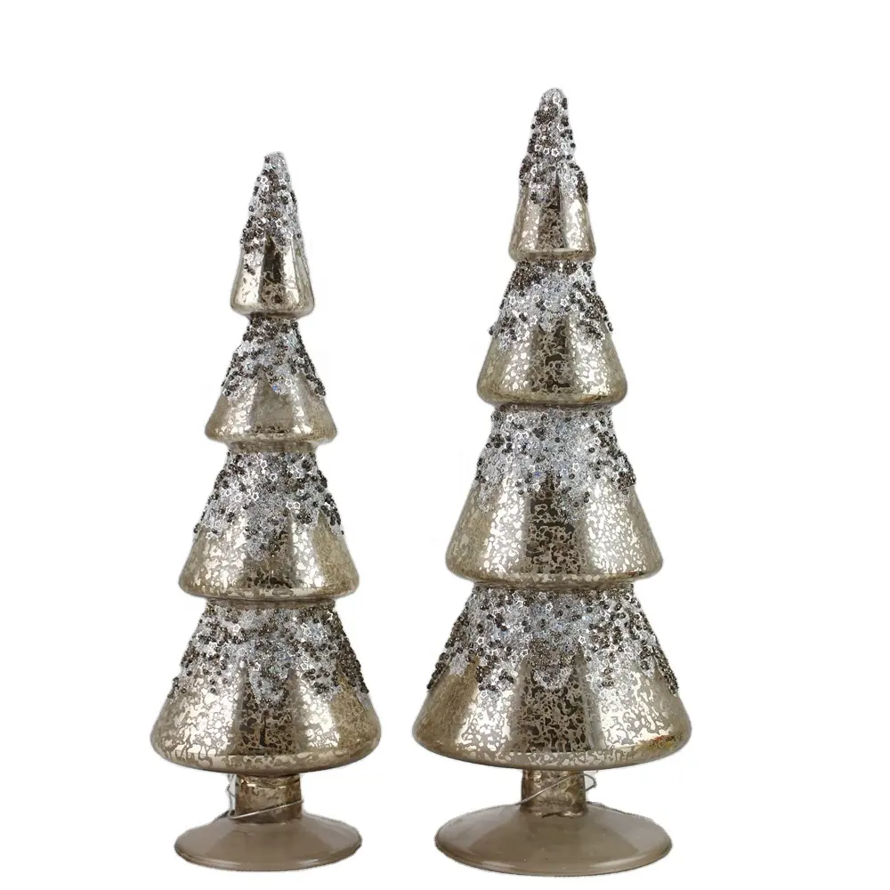 Decoration glass christmas tree in golden silver plated