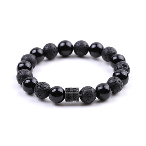 10mm Natural Black Onyx Bracelet – Mixed with Cubic Zirconia Beads Stretch <b>Men</b>’s Beaded Jewelry - Product Image 4