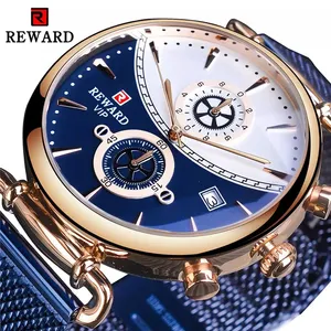 Relógio esportivo masculino reward rd82009m, à prova d'água com cronógrafo e pulseira de malha, data, relógio de quartzo para homens
