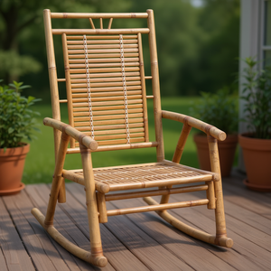 เก้าอี้โยกไม้ไผ่ เฟอร์นิเจอร์ระเบียงกลางแจ้ง ดีไซน์เรียบง่ายทันสมัย ที่นั่งเดี่ยว แบบไม้ระแนง - Product Image 2