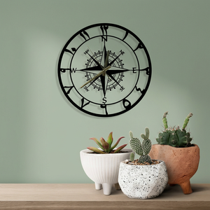 Horloge murale islamique minimaliste en métal, design boussole ronde, quartz analogique silencieux, horloge suspendue pour la décoration du salon - Product Image 3