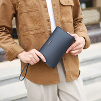 Dompet Clutch Pria Baru Tas Tangan Gaya Bisnis Tali Pergelangan Tangan Kapasitas Besar Minimalis PU Ultra-ringan Tahan Aus Koin Ponsel