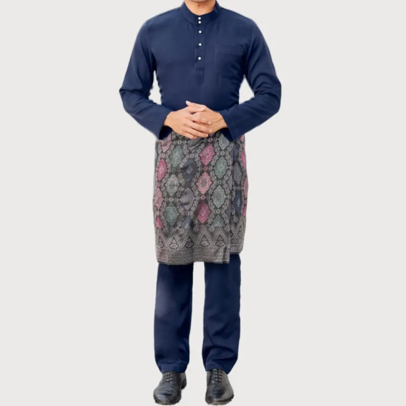 SIPO pabrik kustom setelan pria Melayu Baju kain katun warna polos Baju Melayu Malaysia Baju pria 2pcs Baju Melayu Elrah