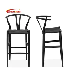 עיצוב מקורי כסאות בר אוכל קלאסי מסגרת עץ מלא כיסא שרפרף בר סלון צבע שחור כיסא בר עץ
