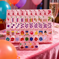 Jeu de Mahjong de Luxe Moderne Personnalisé avec Tuiles en Acrylique Rose et Plateau Pliable pour 4 Joueurs - Design Nacré Américain