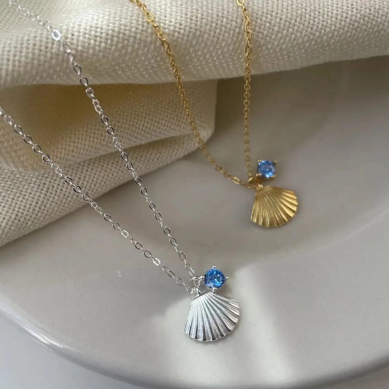 S925 Sterling Sliver Design Elegant Shell blue zirconium necklace Jewelry Women Valentine's Day and Mother's Day Gift