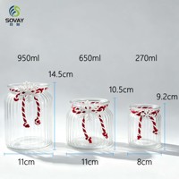 Bocal de rangement en verre pour les fêtes, pot transparent côtelé avec couvercle en céramique peint à la main motif pingouin, pour emballer des bonbons, des noix et des biscuits