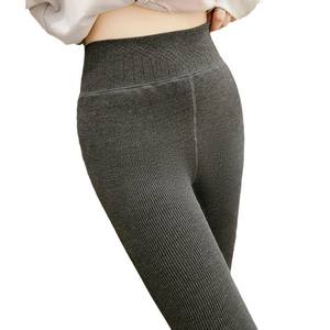 Pantaloni Aderenti da Donna Autunno/Inverno, Sexy, a Vita Alta, Modellanti, con Fodera <span class=keywords><strong>in</strong></span> Velluto Grigio e Motivo a Righe - Product Image 1