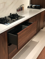 Meubles de cuisine modernes en placage de bois, ensemble de cuisine modulaire sur mesure, îlot de salle à manger intégré, table, plan de travail en quartz pour villa et maison