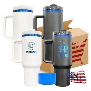 Gobelet isotherme en acier inoxydable thermolaqué bleu de 40 oz avec couvercle et paille, gravure laser pour café et sports de plein air - Product Image 1