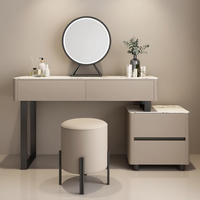 Ensemble de table de maquillage compacte en bois massif écologique de style européen moderne avec miroir éclairé réglable et tabouret pour chambre à coucher