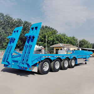 Semirremolque de camión de cama baja estándar al por mayor de fábrica, semirremolque de acero de <span class=keywords><strong>4</strong></span> <span class=keywords><strong>ejes</strong></span> con función de deslizamiento inclinable, semirremolque Lowboy - Product Image 5