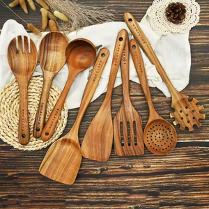 Ensemble de 9 couverts réutilisables en <span class=keywords><strong>bambou</strong></span> naturel et bois d'acacia (cuillères, fourchettes, spatules, cuillères à soupe) pour la maison et la cuisine - Product Image 2