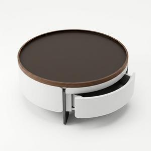 Elegant <b>Round</b> Full Solid Wood Tea Counter Smooth Circular Desktop Low Lounge Stand with Storage Frame - Product Image 3