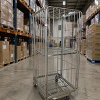 Chariot pliable en acier durable pour la logistique, conteneur à roulettes, roues en caoutchouc silencieuses de 5 pouces, chariots à grille métallique