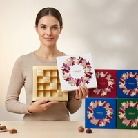 Boîte Cadeau Rigide de Luxe Personnalisée pour Chocolats avec Séparateurs, Finition Mate et Revêtement UV, Emballage Alimentaire (8/12/16 Compartiments)