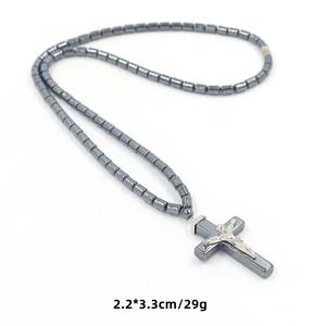 Moda nueva piedra biliar negra con cuentas amor Cruz colgante collar hombres y mujeres personalidad suéter cadena collar - Product Image 5