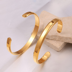 <b>Titanium</b> Steel Bracelet 18K Plated Gold Silver Color Smooth Finish Unisex Gift Jewelry - Product Image 3