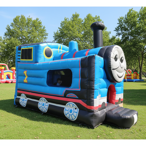 KARRY Party Rentals - Trampoline gonflable pour enfants, château gonflable d'intérieur, train de dessin animé, château sauteur avec toboggan, garantie de 3 ans - Product Image 1