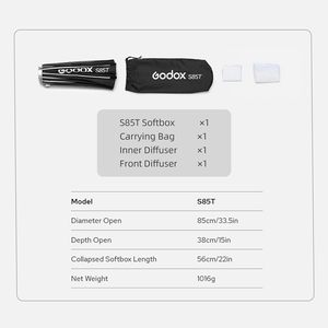 <span class=keywords><strong>Godox</strong></span> S85T 85cm/33.5in Boîte à lumière parapluie à déclenchement rapide professionnelle pliable - Product Image 5