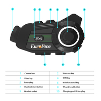 Casque de moto avec interphone EuroFone S3plu-1080p, 2 motards, 1000m, caméra 1080p, enregistreur vidéo WiFi, étanche IP67