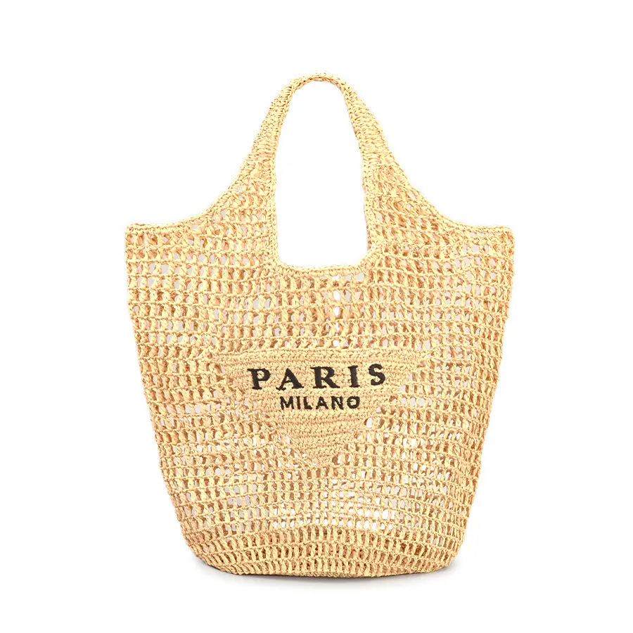 2023 Hand gewebte Mode aushöhlen Handtasche benutzer definierte Sommer Mesh Stroh Einkaufstasche Papier Stroh Strand tasche für Frauen
