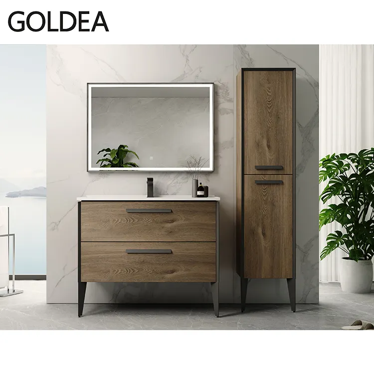 Atacado moderno de luxo mobília pia espelho vanity mdf madeira banheiro armário