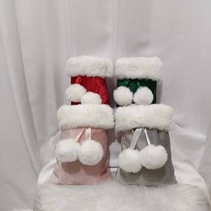 Mini sac de Noël en velours avec monogramme, sublimation, sac cadeau de Noël, sac de Noël en velours avec ruban <span class=keywords><strong>et</strong></span> pompon, cordon de serrage - Product Image 5