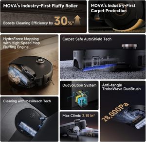 Mova Z60 Ultra Robot Vacuum Cleaner Mop 28000Pa Obstacle Crossing AutoShield Carpet Protection Zero Tangling Duobrush Extendable - Product Image 5