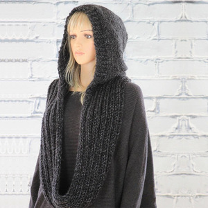 2 en 1 Écharpe <span class=keywords><strong>tricot</strong></span>ée pour femmes <span class=keywords><strong>Capuche</strong></span> <span class=keywords><strong>Snood</strong></span> Couleur solide Bonnet et écharpe Infinity Loop Combinaison Ensemble Accessoires chauds d'hiver - Product Image 2