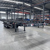Châssis de semi-remorque porte-conteneurs JINFENG en acier à 3 essieux, 40 pieds, plateau plat, train de roulement robuste, suspension pneumatique haute capacité 12R22.5