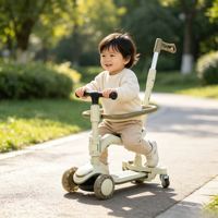 Trottinette 5 en 1 pour enfants avec barre de poussée réglable, accoudoir de sécurité, siège et auvent pare-soleil – Trottinette de marche pour tout-petits – Vente en gros OEM