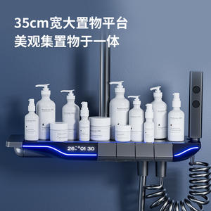 ชุดฝักบัวทรงสี่เหลี่ยมทันสมัยพร้อมจอแสดงอุณหภูมิ ชุบโครเมียม ฝักบัวแบบเทอร์โมสตัท หัวฉีดด้านบนและแบบมือถือ สีเทา - Product Image 4