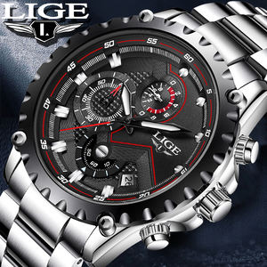 <span class=keywords><strong>Montre</strong></span> chronographe <span class=keywords><strong>LIGE</strong></span> LG9821 pour homme, entièrement en acier inoxydable, grand cadran noir, facile à lire, <span class=keywords><strong>montre</strong></span> à quartz analogique, <span class=keywords><strong>montre</strong></span> habillée pour homme - Product Image 2