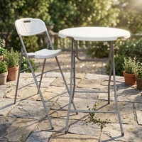 Offre Spéciale : Ensemble Table et Chaises Pliables en Métal Coulé et Plastique HDPE pour Extérieur, Design Artisanat, Table Haute pour Terrasses, Hôtels, Villas et Entrées