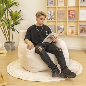 [NOUVEAU] Grand pouf confortable et confortable canapé pouf en fausse fourrure avec mousse à mémoire de forme pour salon-Blanc - Product Image 5