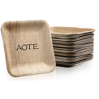 Ensemble d'assiettes jetables biodégradables en feuilles de palmier carrées en bambou, assiettes compostables en feuilles de palmier Areca pour fête de mariage ou camping