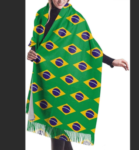 Bandera de <span class=keywords><strong>la</strong></span> nación de Brasil Bufanda de invierno para mujer Manta suave y cálida Bufandas Flecos Pashmina Bufanda - Product Image 1