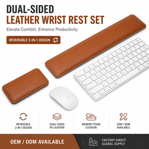 Ensemble repose-poignets ergonomique double face en cuir PU pour clavier et souris avec logo personnalisé, idéal pour cadeau promotionnel ou usage professionnel au bureau - Product Image 2