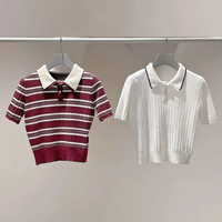 Preppy Style banlieue col rabattu demi manches tricot pull décontracté lambrissé chandails japon Moda Mujer