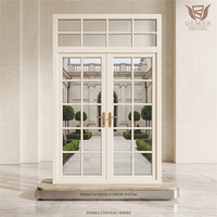 Puerta de Madera de Roble Macizo Estilo París DEMEA para Balcón, Acabado en Color Personalizado, Panel de Vidrio Transparente, Puerta Francesa Doble Abatible