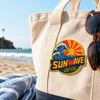 Patch PVC 3D personnalisé SUNWAVE – Badge créatif pour club de surf, idéal pour les vêtements d'extérieur et les accessoires de style de vie