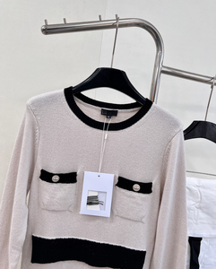 Elegante Vestido Midi de Punto para Mujer, con Ribete en Contraste, Bolsillos de Parche, Manga Larga, Cuello Redondo, Informal, para Oficina, Tipo Suéter - Product Image 3